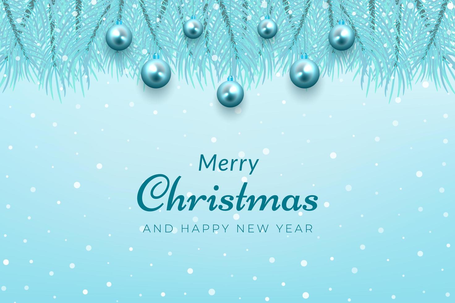 Christmas celebration background blue tree branches and ornaments vector