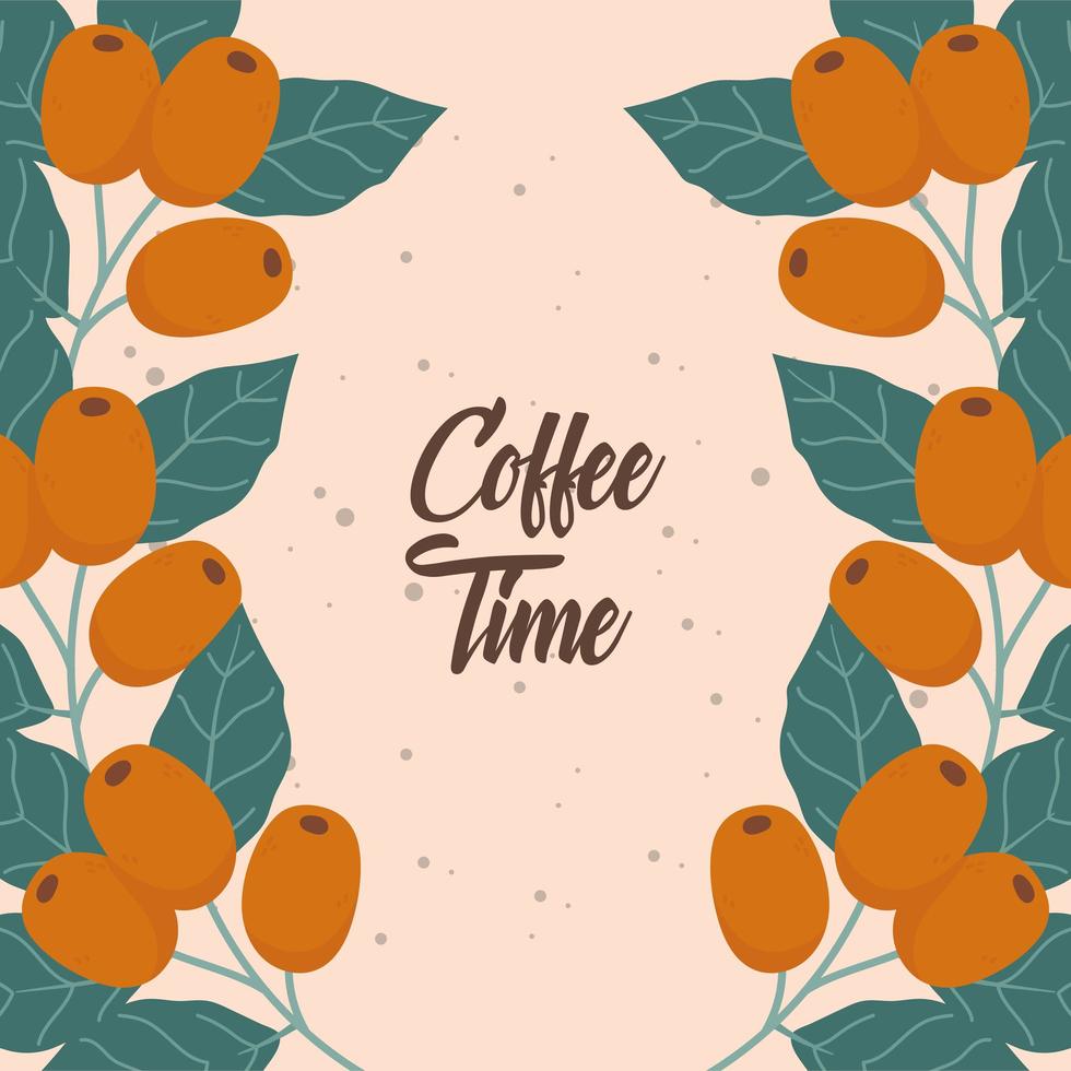 Composición de la hora del café con granos de café naturales. vector