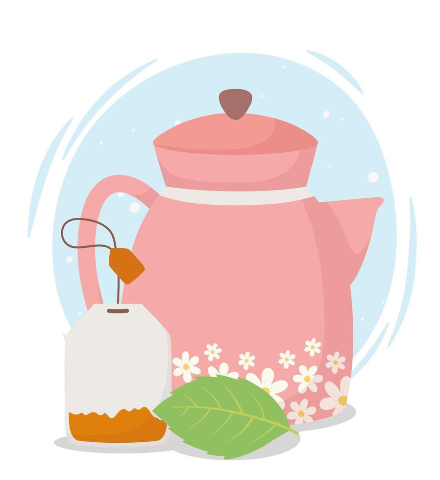 composición de la hora del té con bolsita de té vector