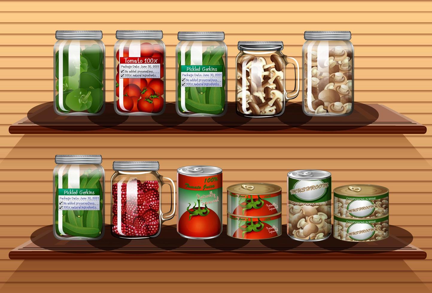 Conjunto de diferentes verduras en diferentes frascos. vector