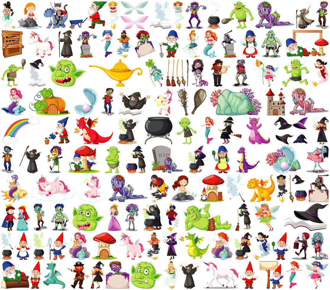 Set of fantasy cartoon characters vector