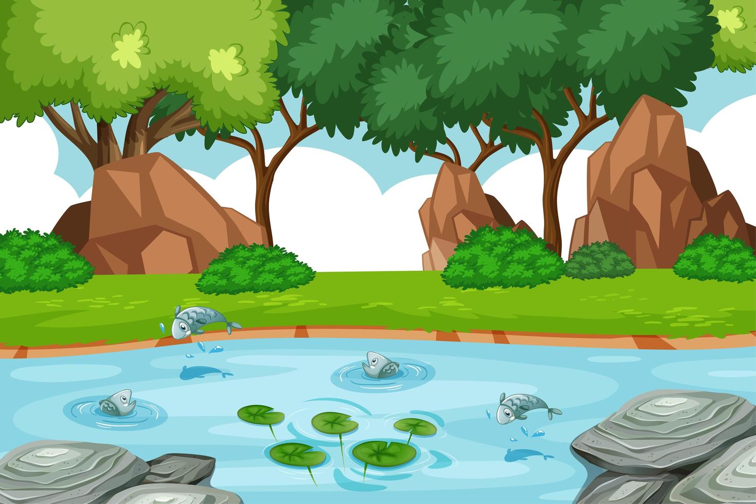 Stream in the forest scene with some fishes vector