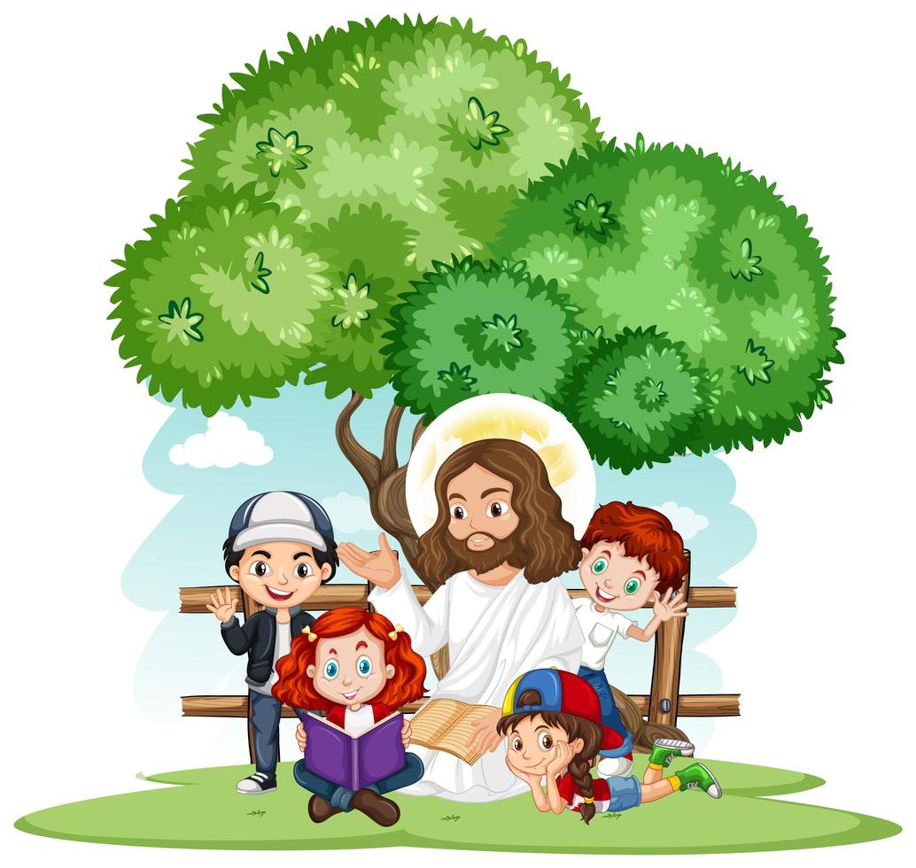 Jesus preaching to a children group vector