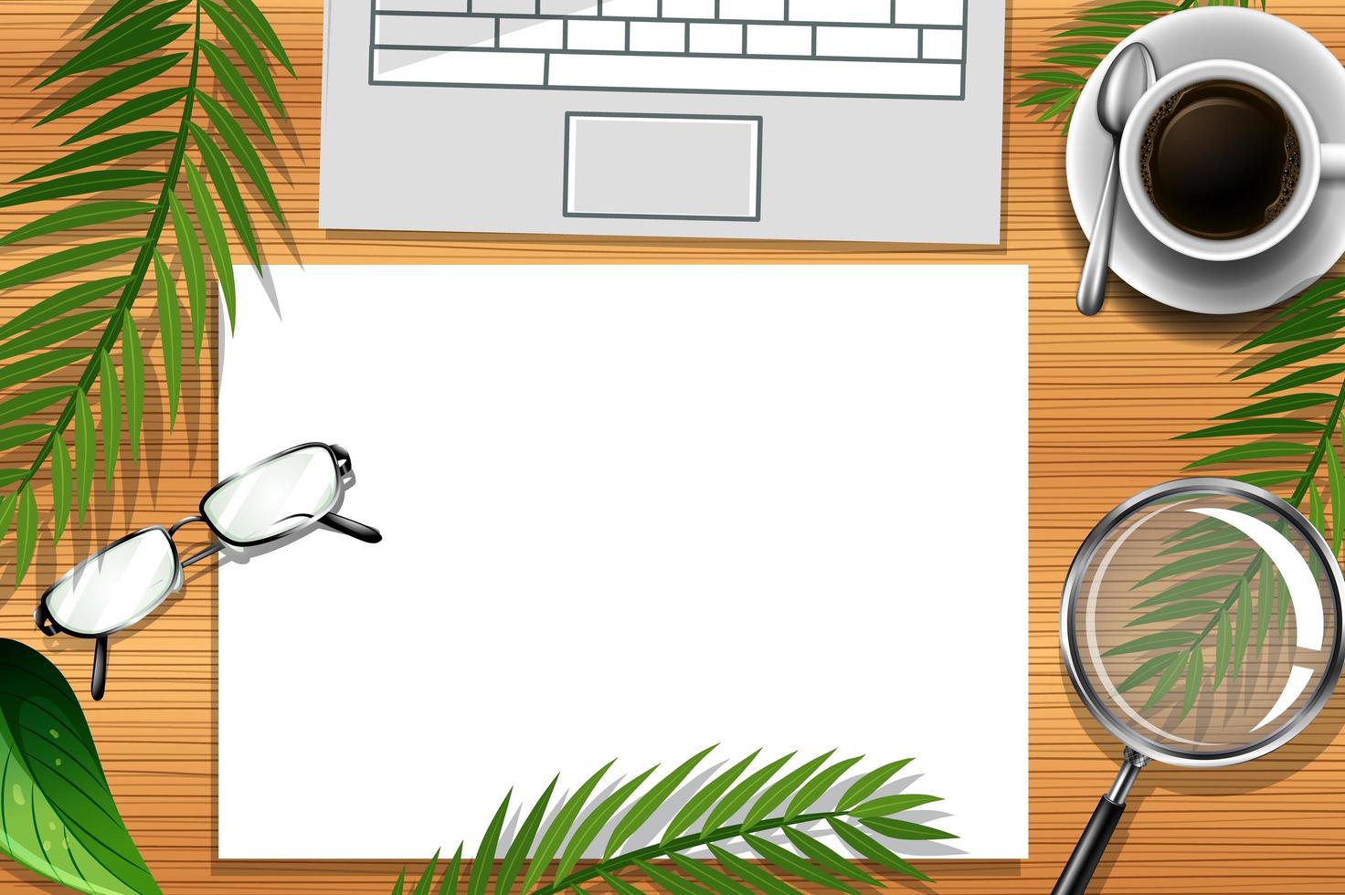 Top view office work desk with office elements vector