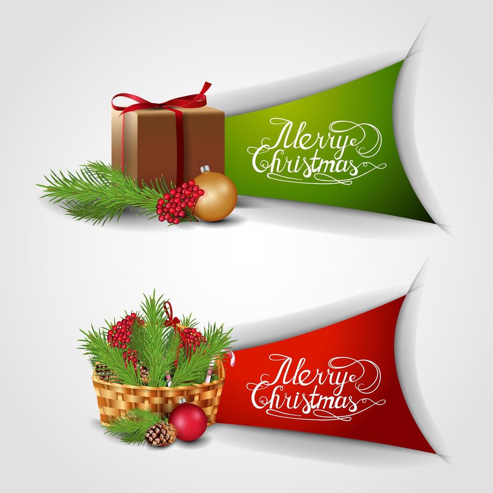 Merry Christmas, set of greeting stickers vector