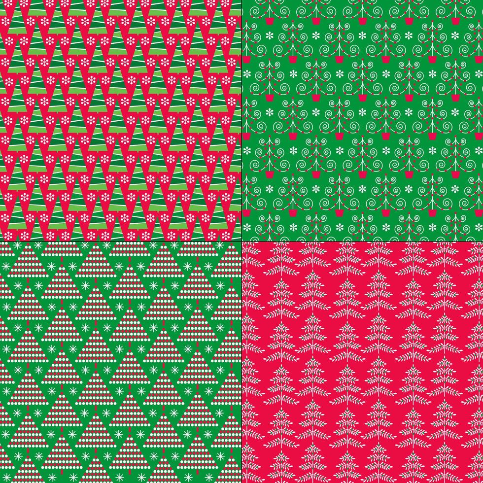 Green and red Christmas patterns vector