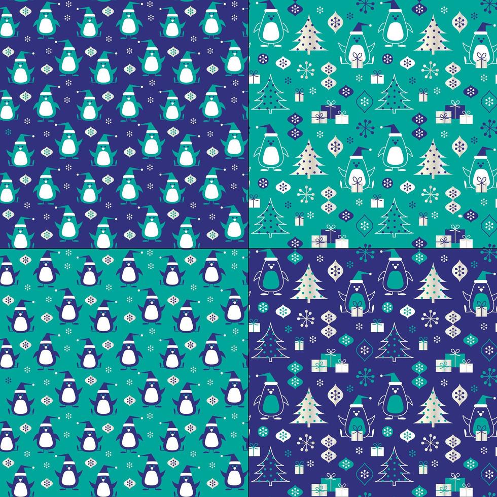 Penguin Christmas patterns vector