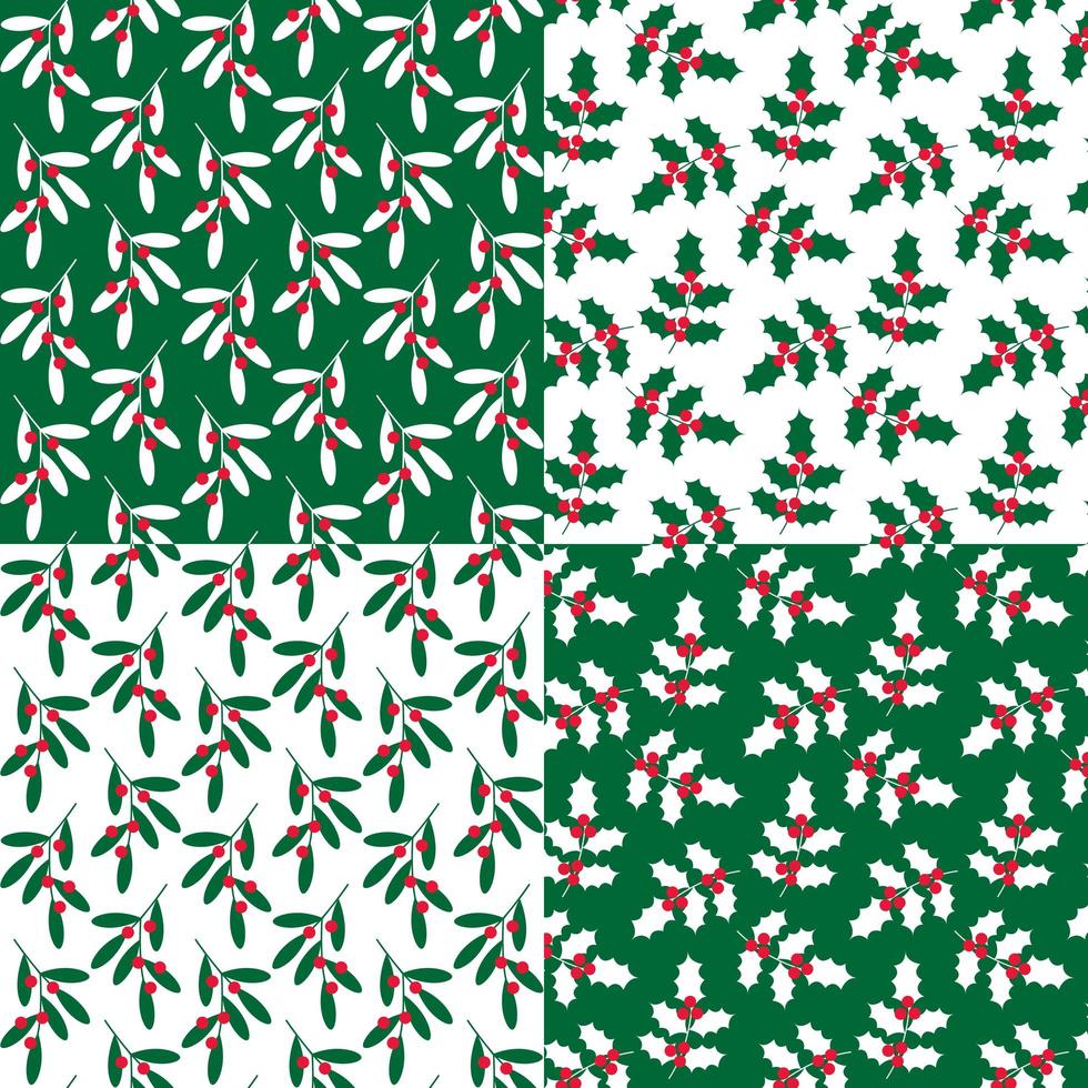 Holly and mistletoe patterns vector