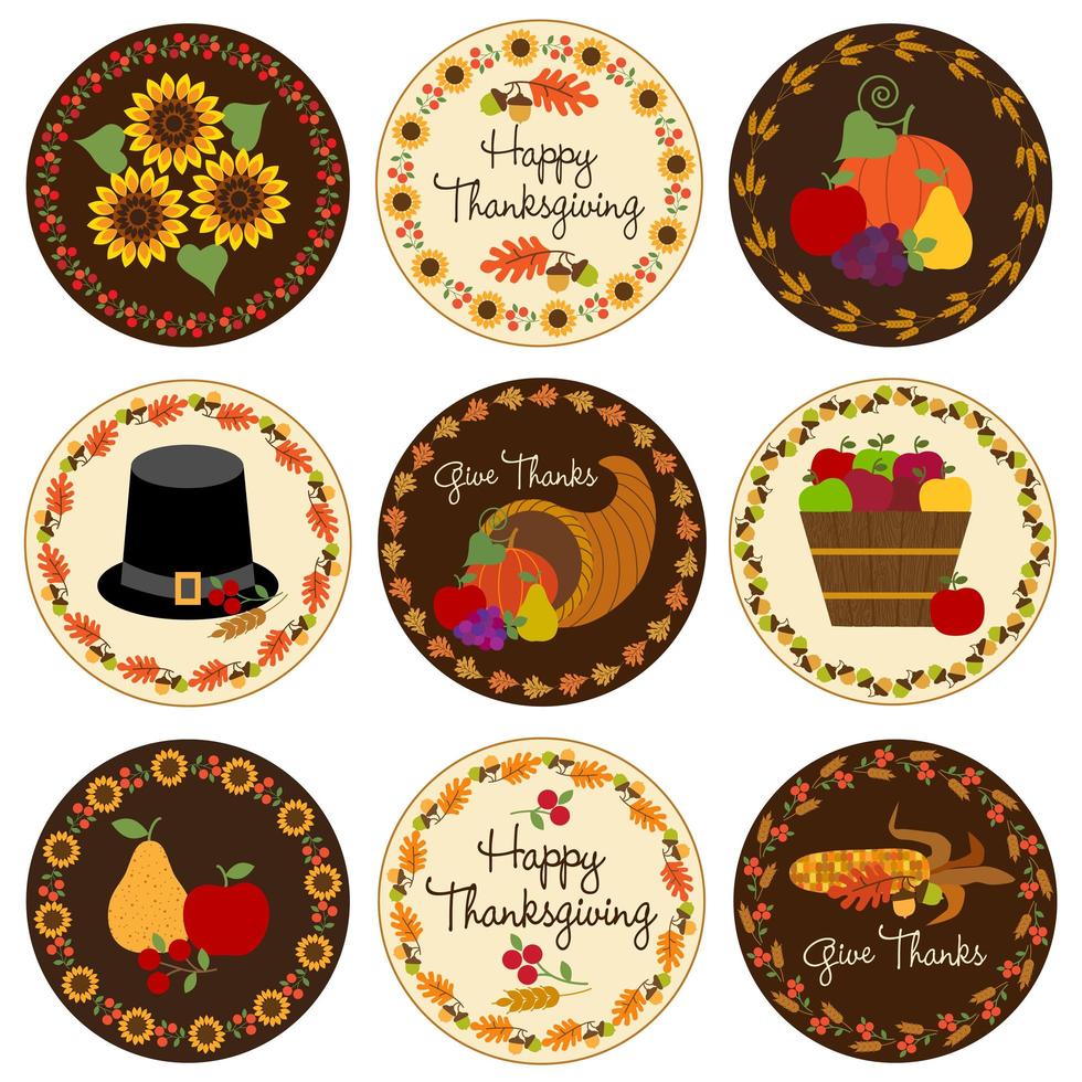 Thanksgiving circle emblems vector