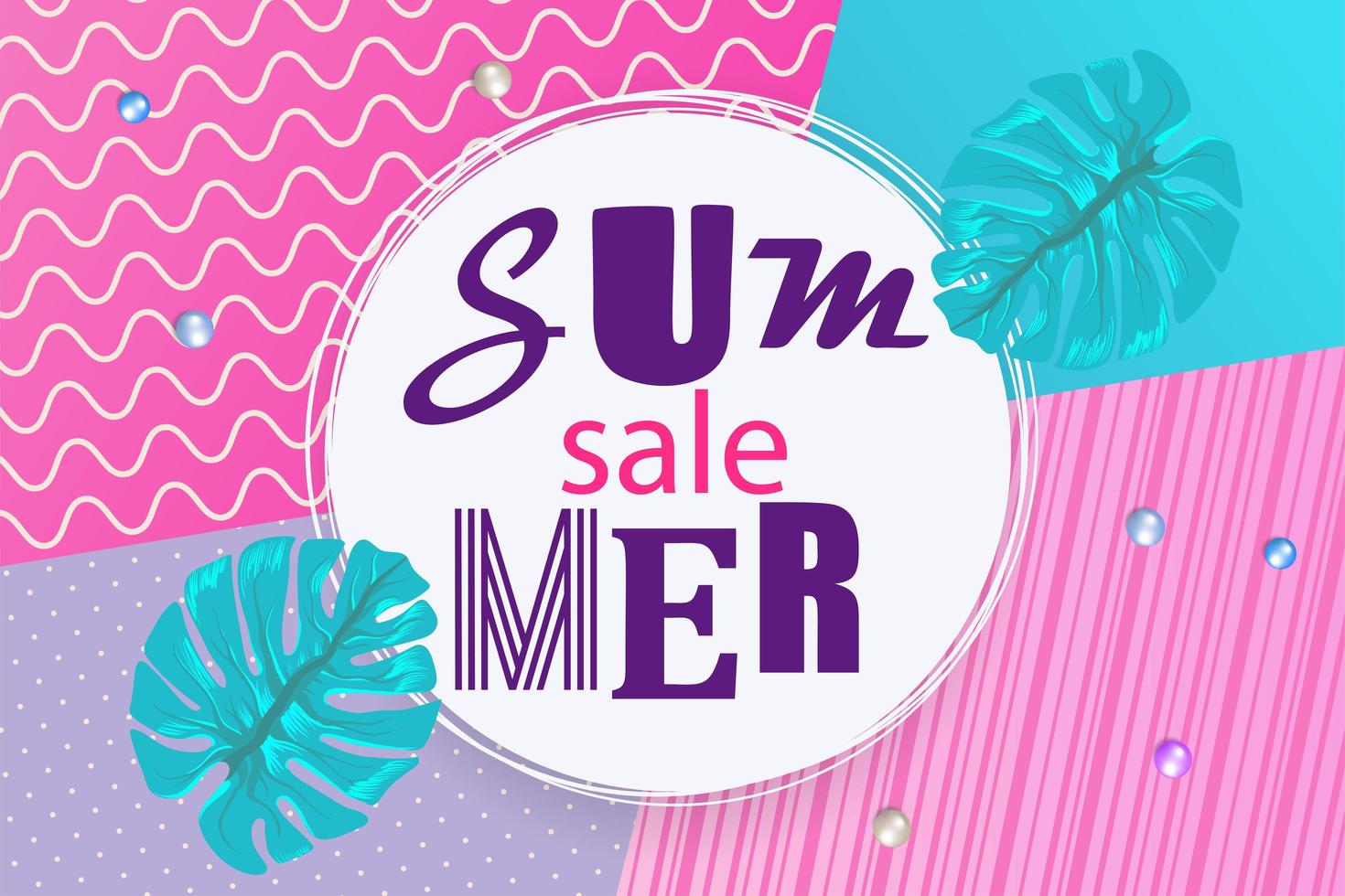 Summer background Memphis style pop art vector