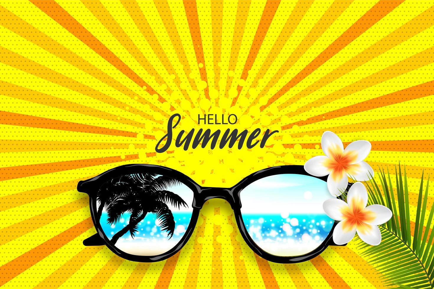 Hello Summer sunglasses halftone pop art vector