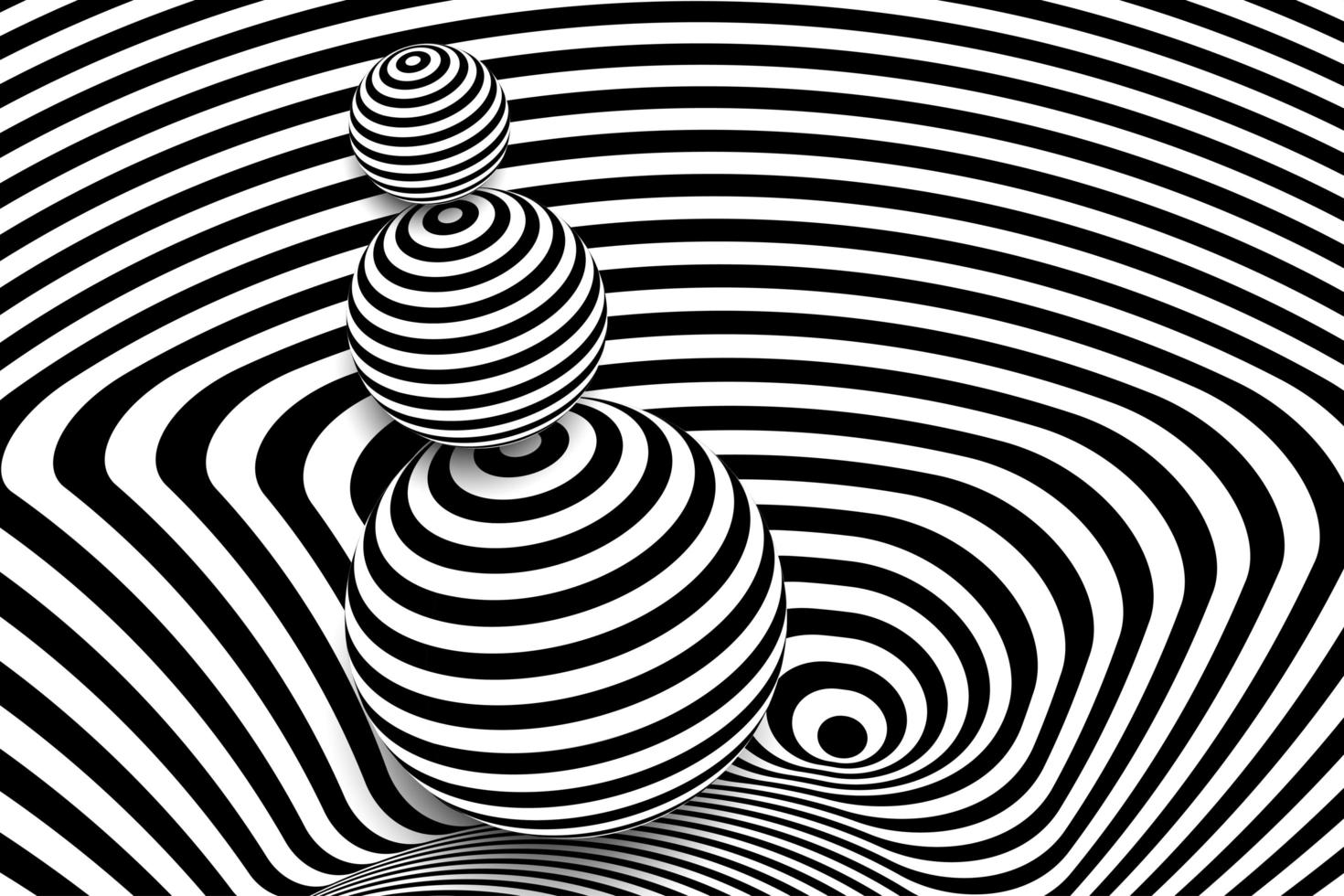 distorsión de línea 3d en blanco y negro, ilusión de bola vector