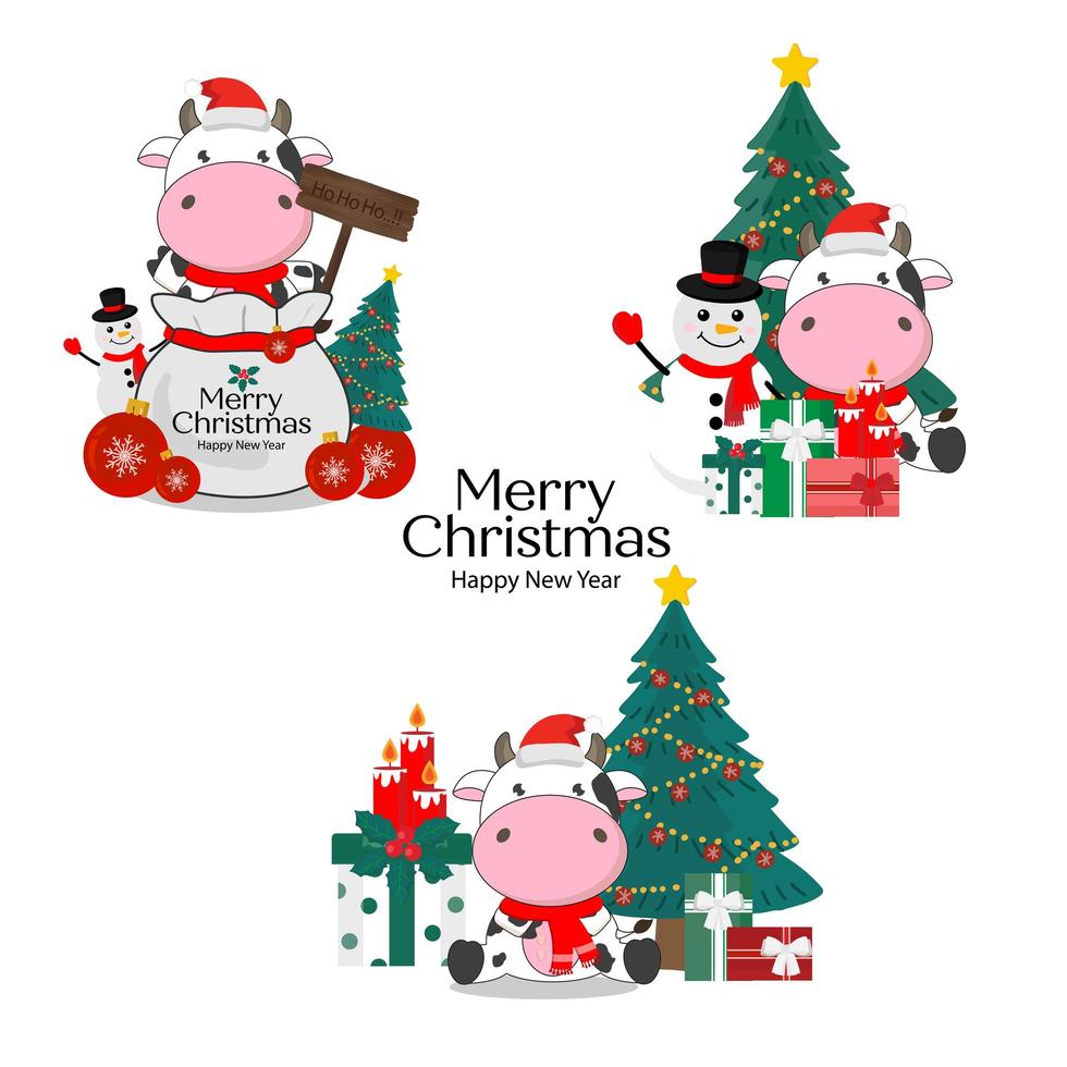 feliz navidad tarjeta con lindas vacas vector