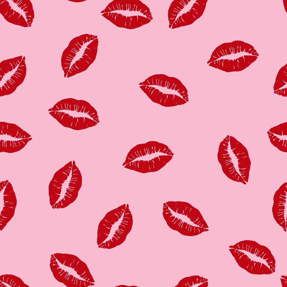 Kissing red lips seamless pattern on pink background vector