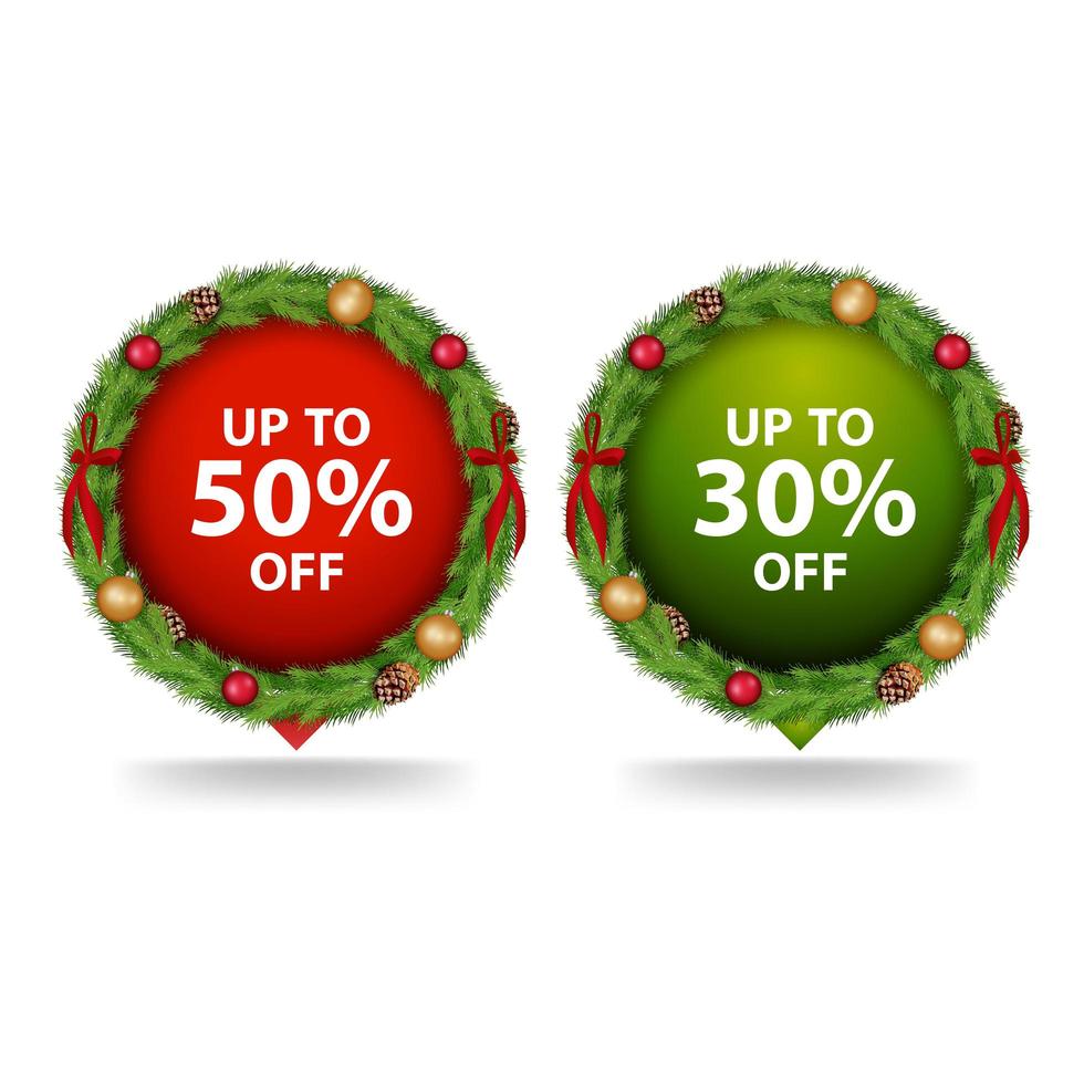 Set of round Christmas discount banners vector