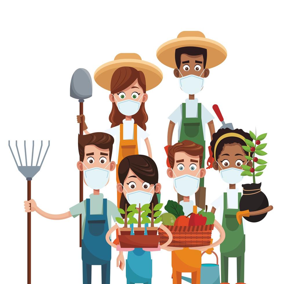 Farmers wearing medical masks vector