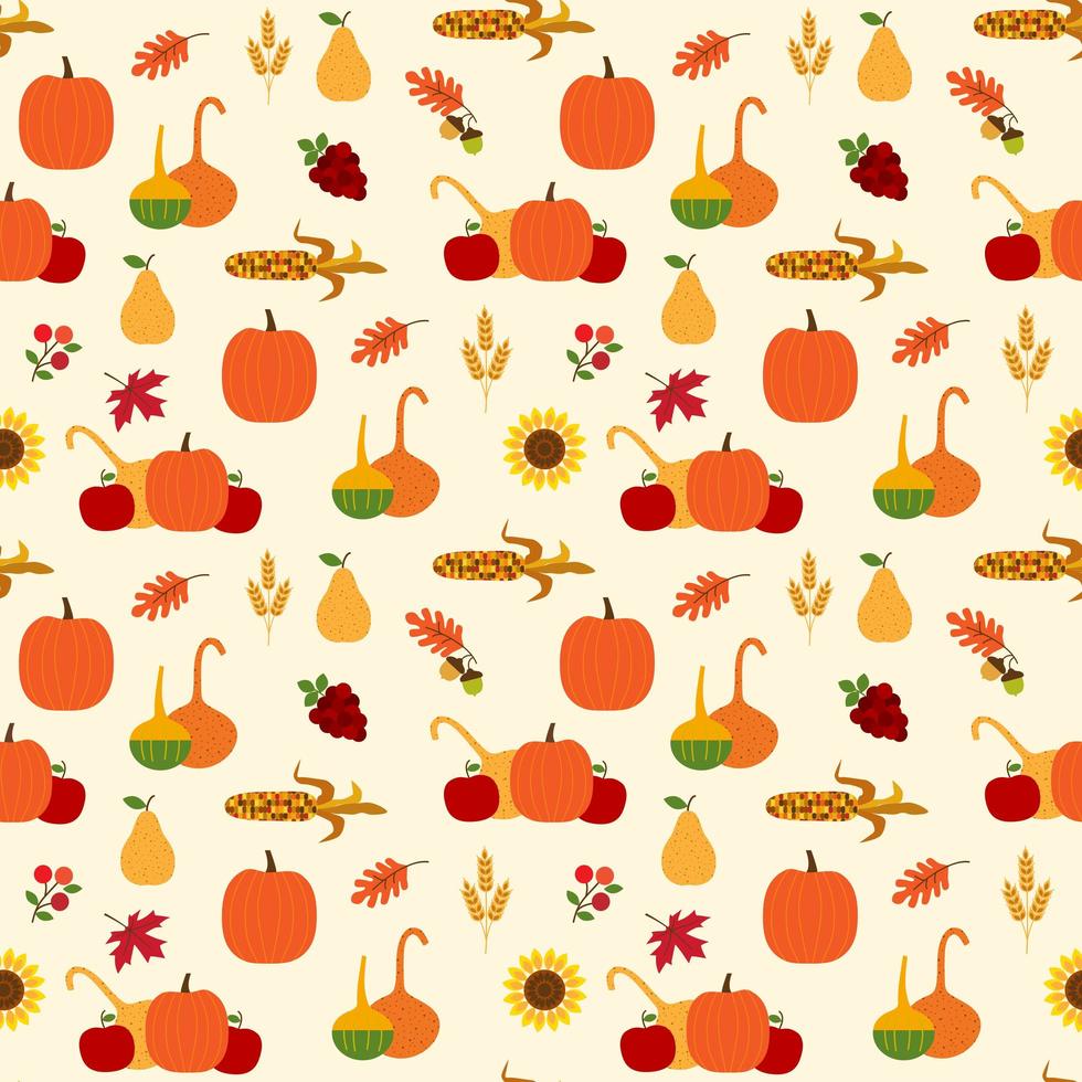 patrón de otoño con calabazas, calabazas, follaje vector