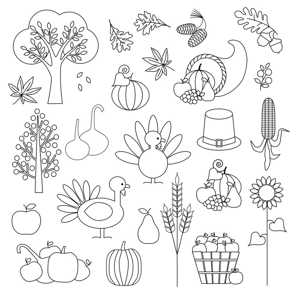 Thanksgiving black outline element set vector