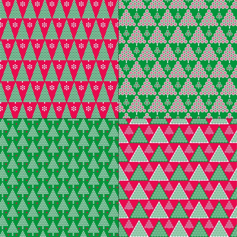 Green and Red stylized Christmas tree patterns vector