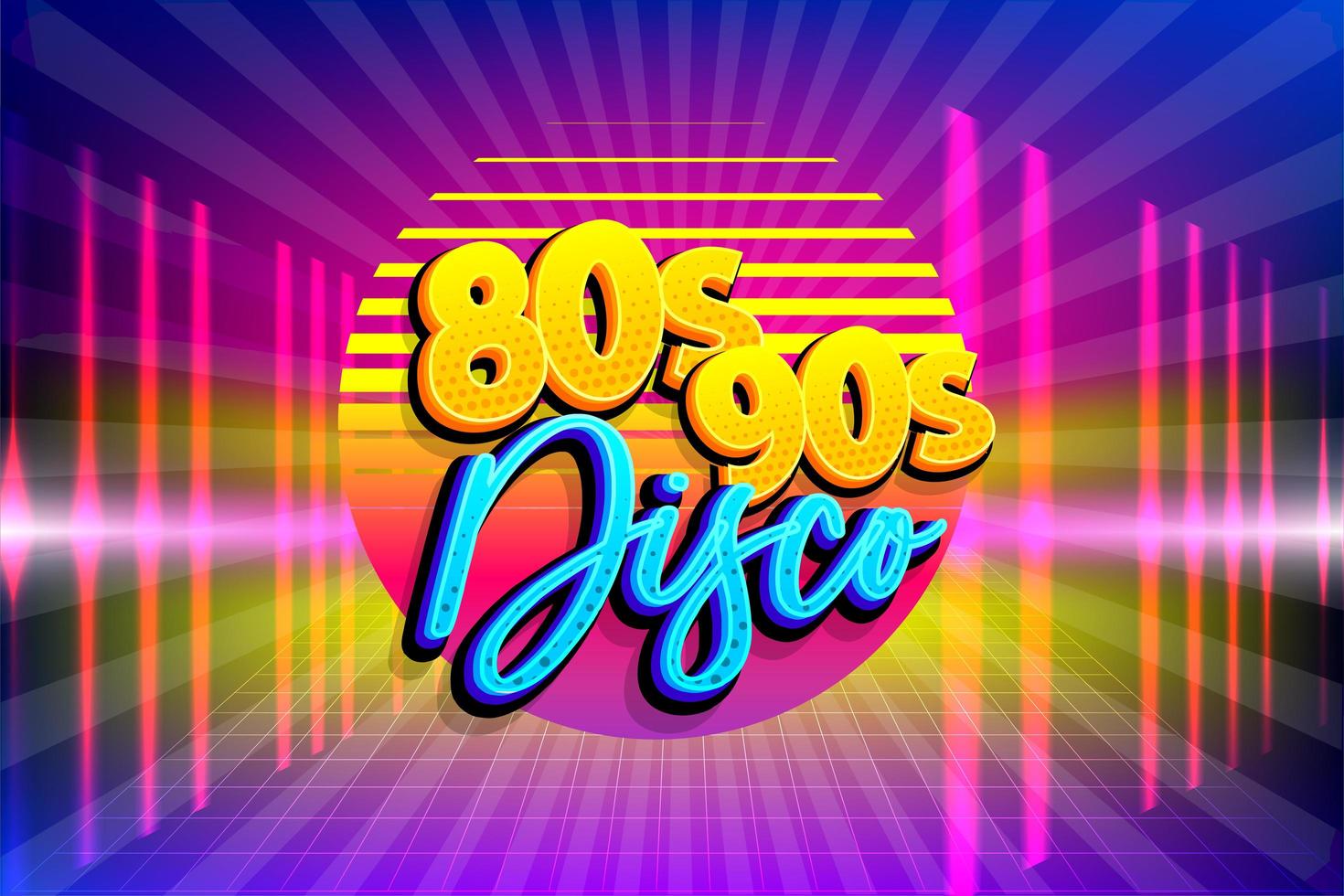 plantilla de cartel de fiesta de discoteca de neón retro de los años 80 90 vector