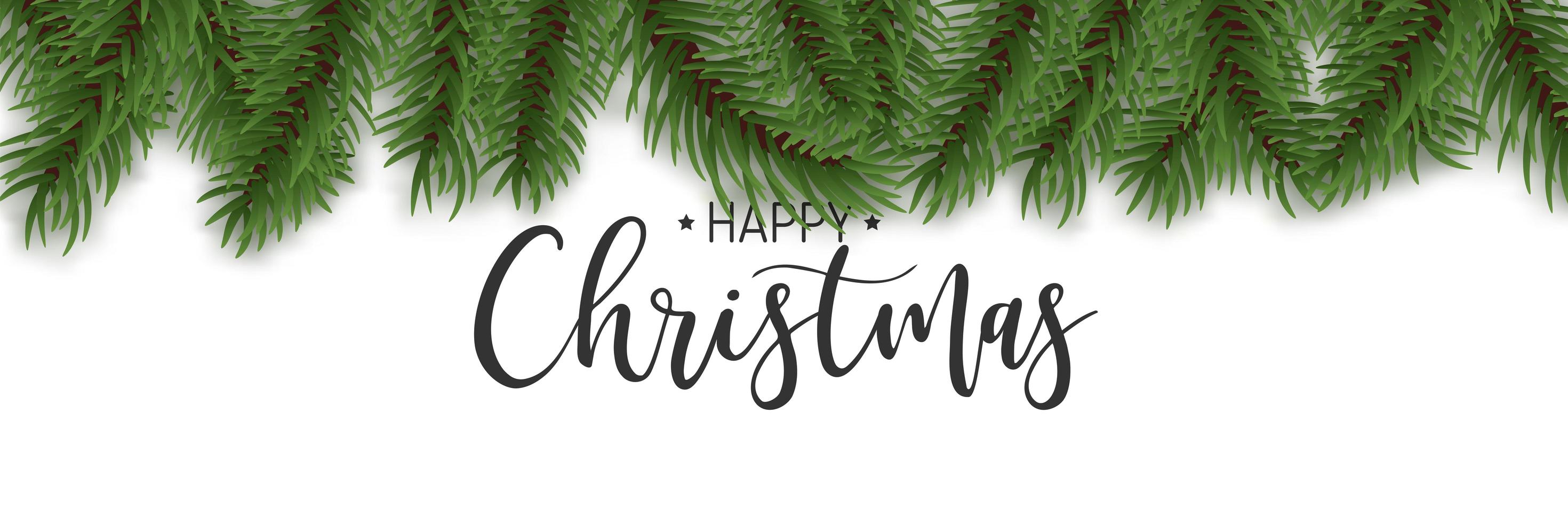 Realistic pine tree border and Happy Christmas text vector