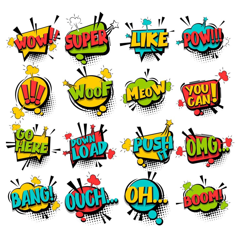 Comic speech bubble set with phrases vector