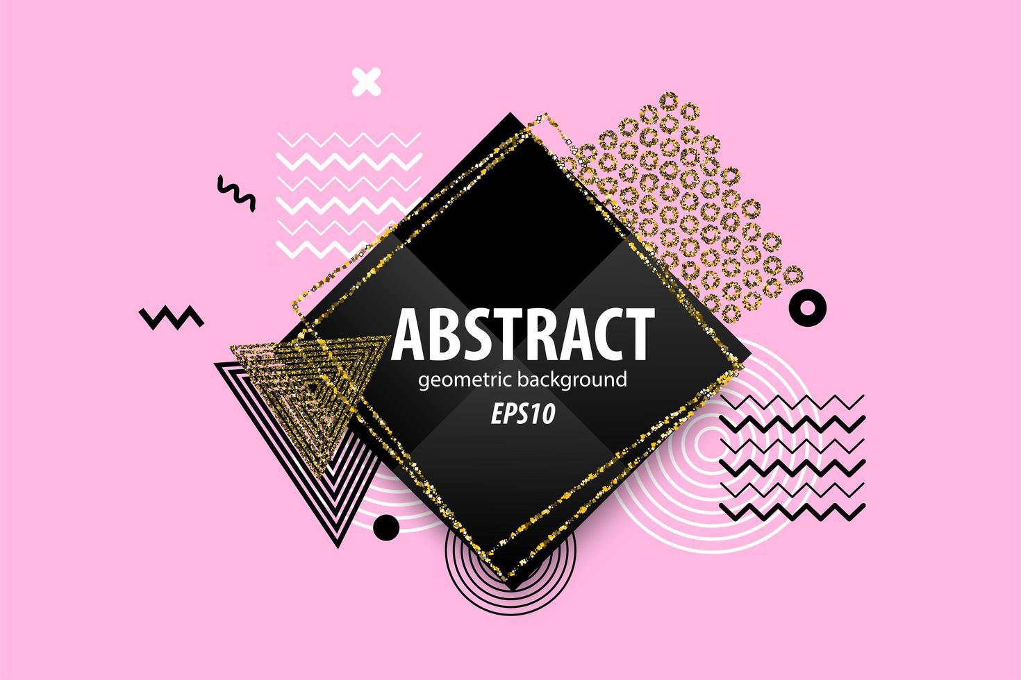 Abstract geometric black, white, gold shapes design on pink vector