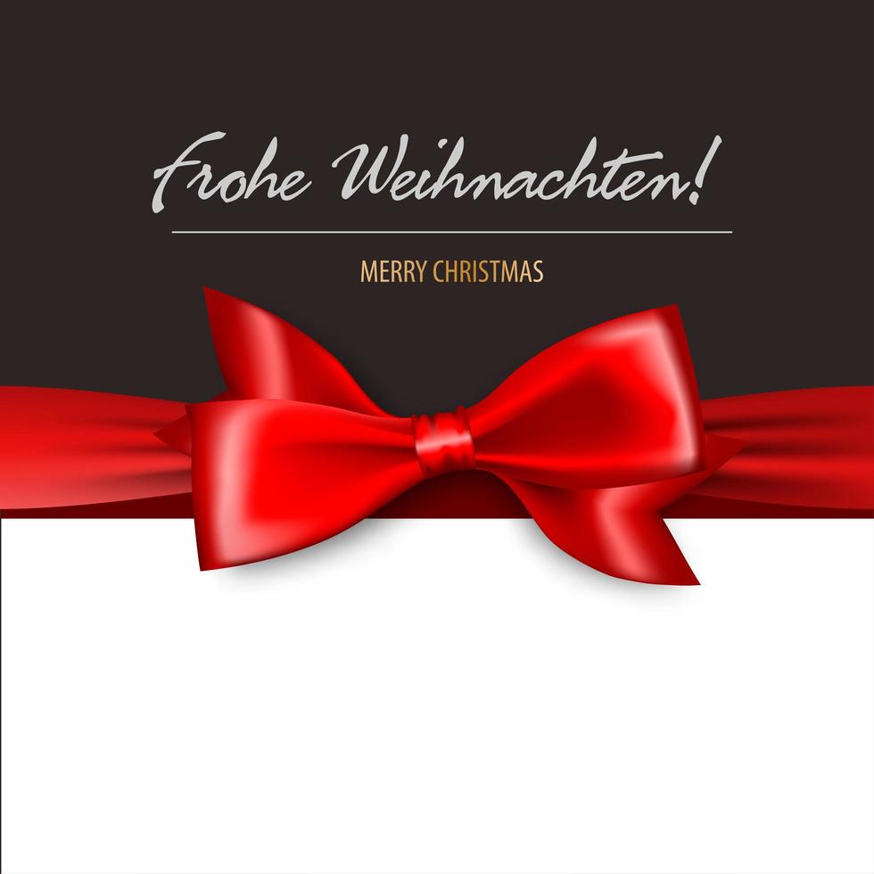 Merry Christmas in German red satin gift bow card vector