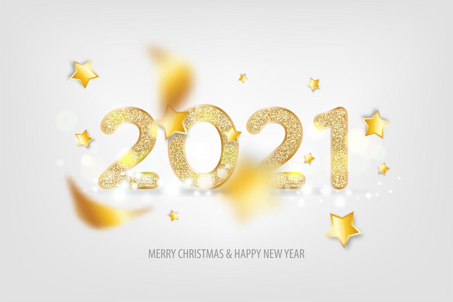 2021 glittering New Year text with confetti and stars vector