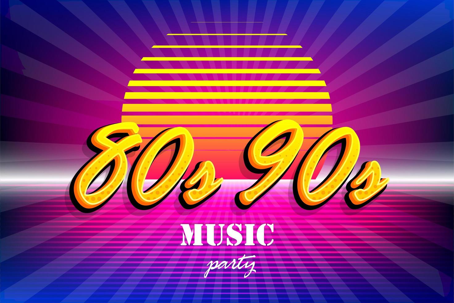 Retro 80s 90s neon sunset party poster template vector