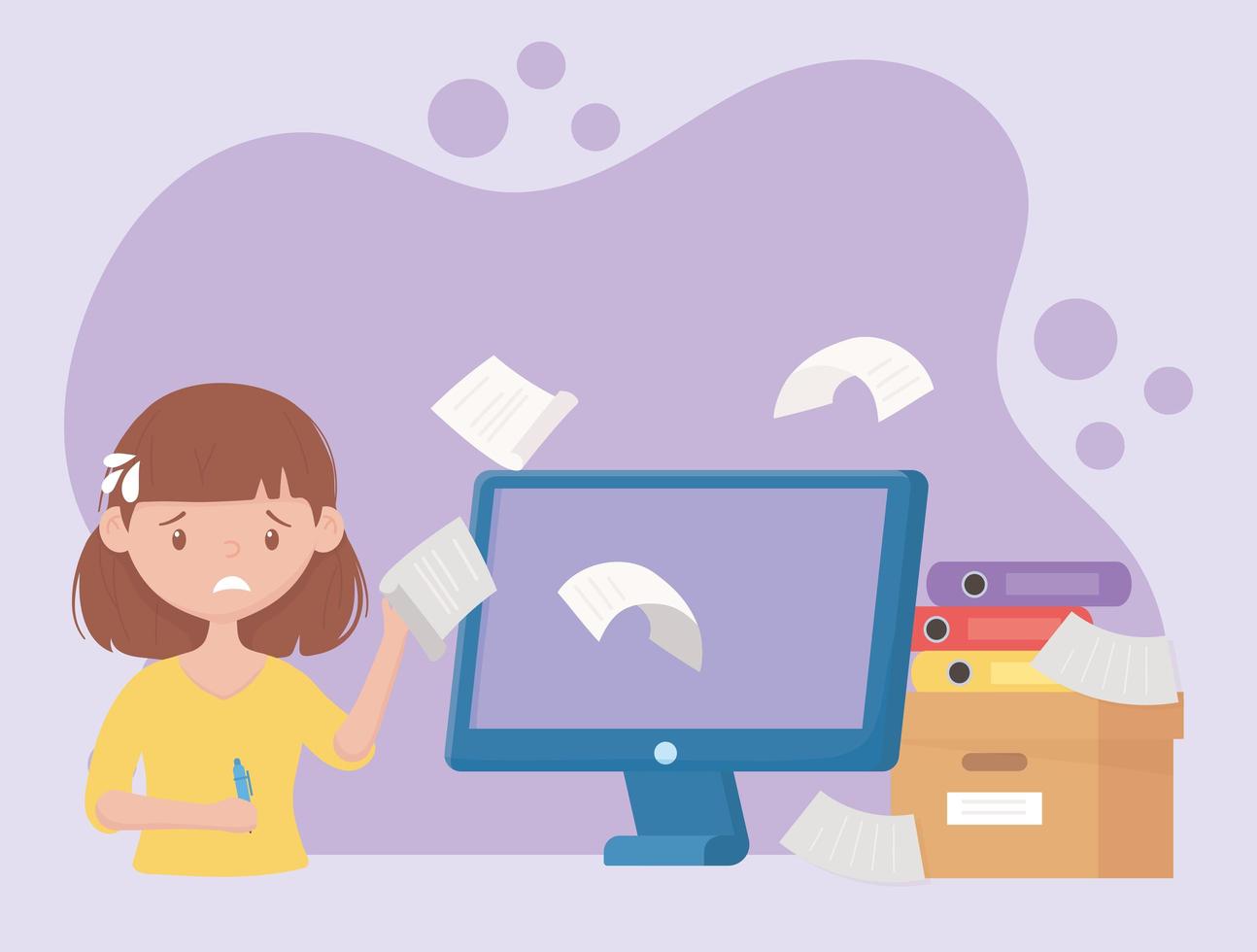 Stressed employee with papers flying vector