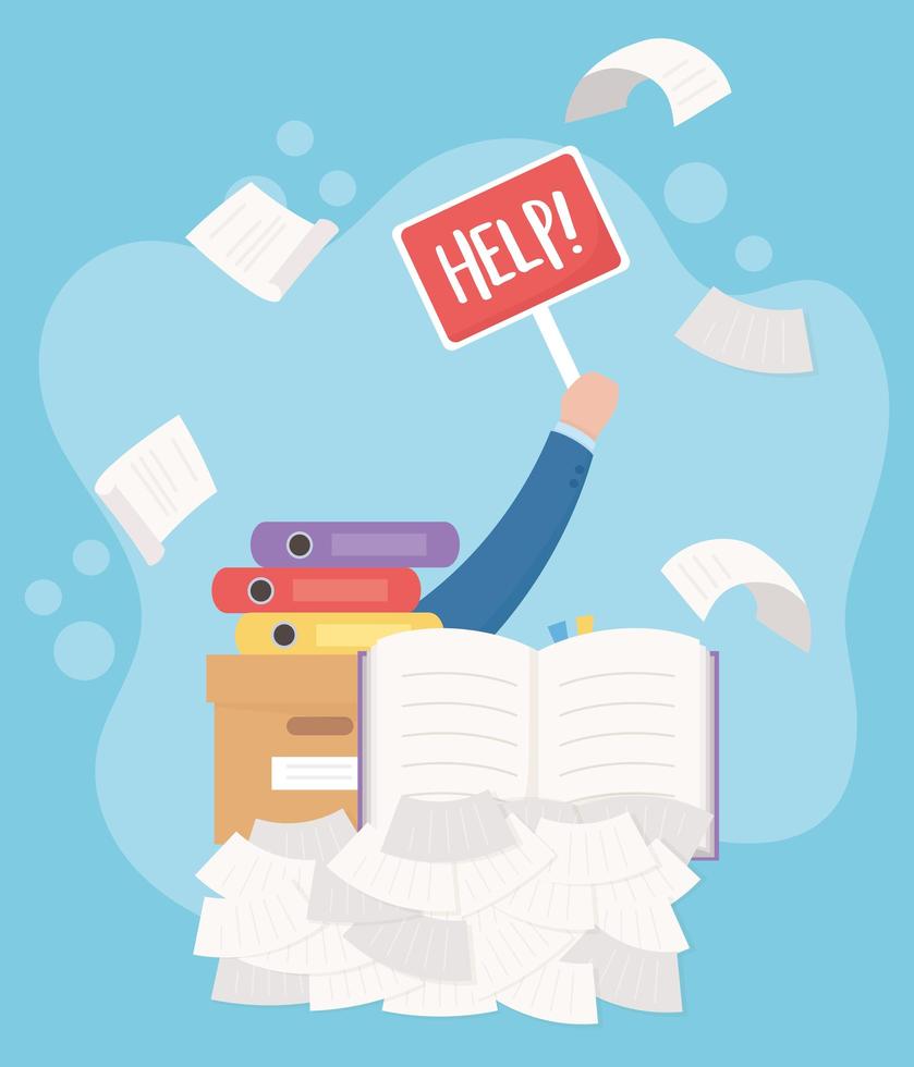 Office documents with a big pile of papers vector