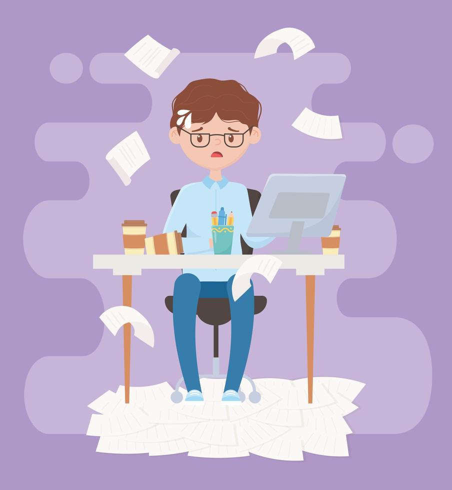 Stressed out, overworked employee vector