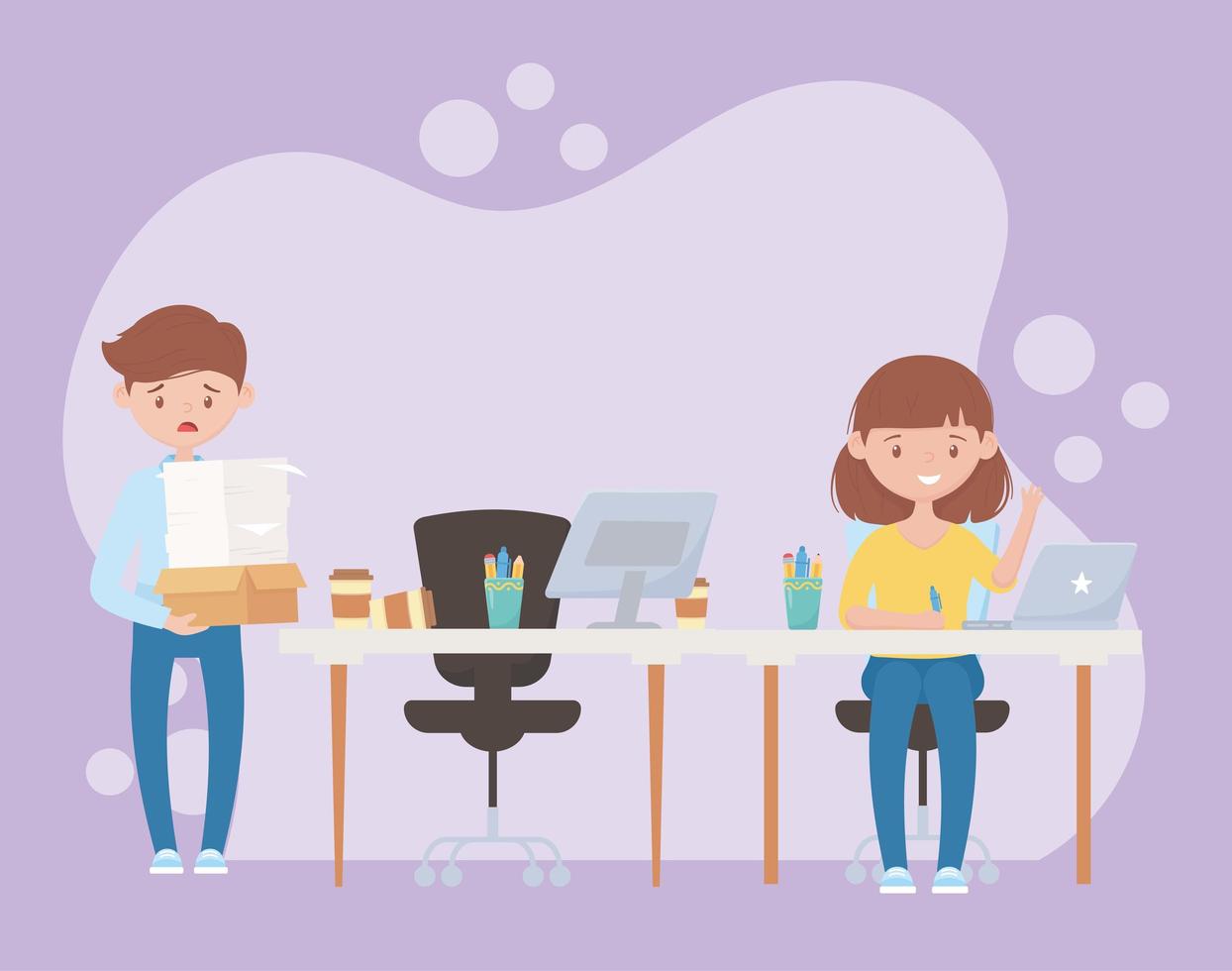 espacio de trabajo con empleados ocupados vector