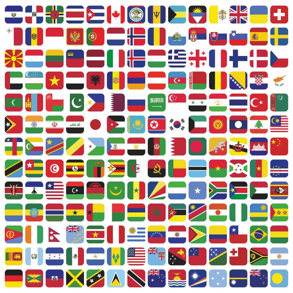 Rounded square country flags set vector