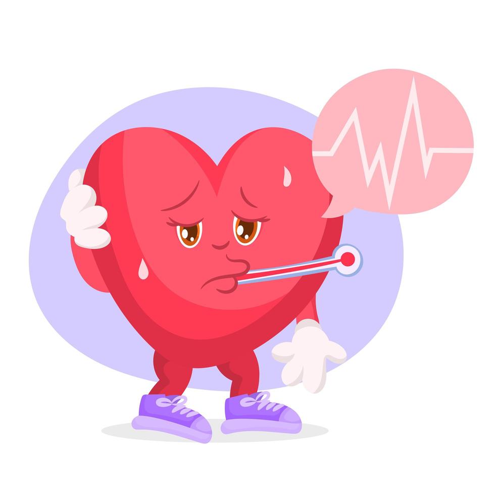 Heart character feeling sick vector