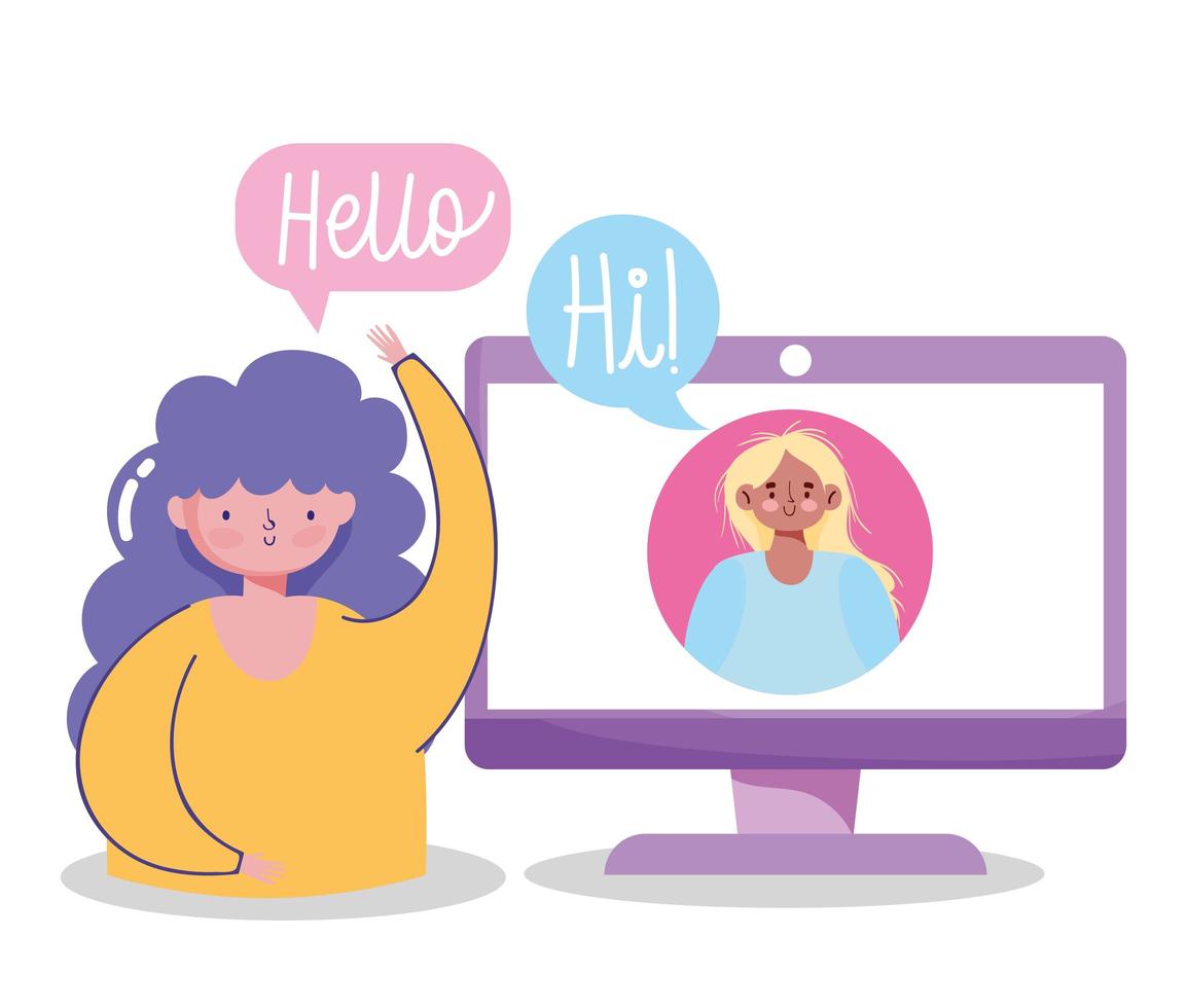 Young women in a video call vector