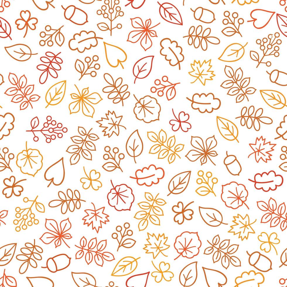 Autumn leaves outline seamless pattern vector