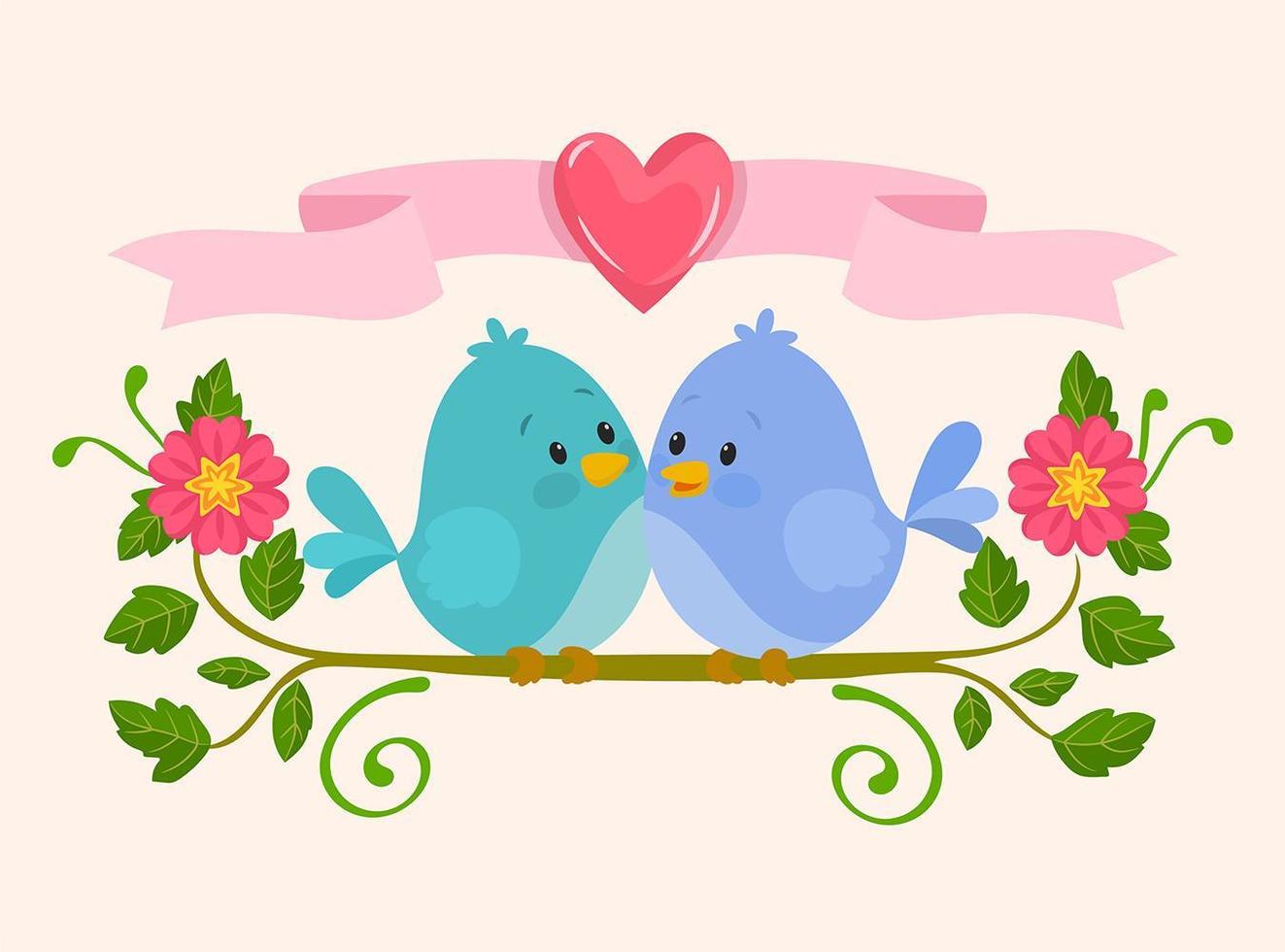 Couple of little birds in love vector