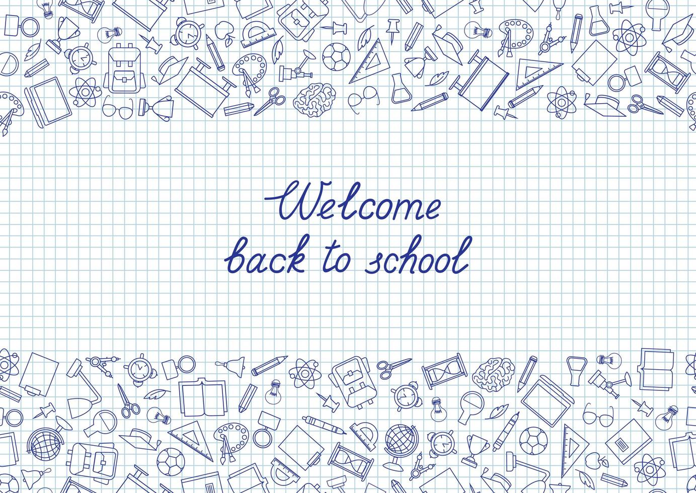 Back to School hand drawn elements on grid texture vector