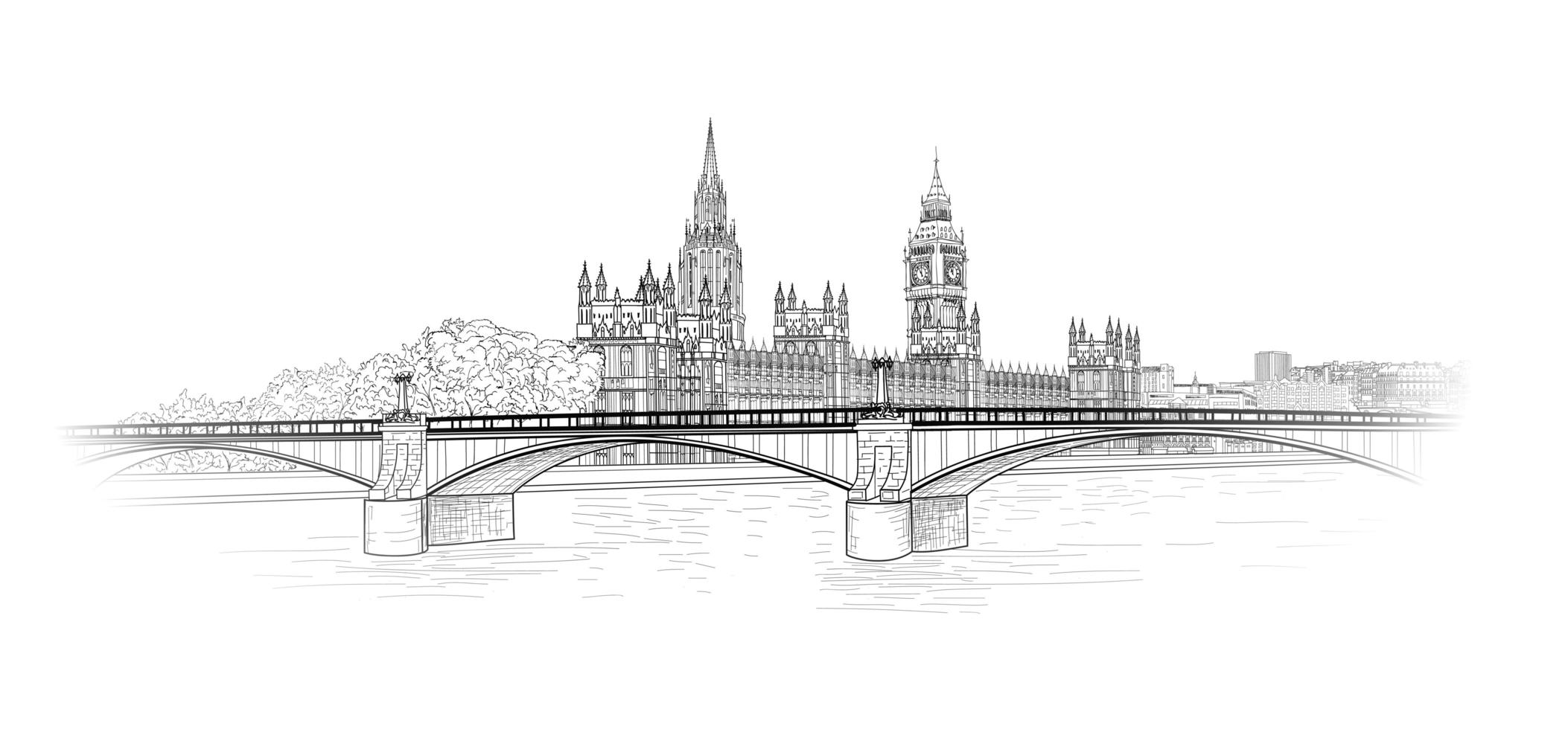 horizonte de la ciudad de londres en estilo de contorno vector