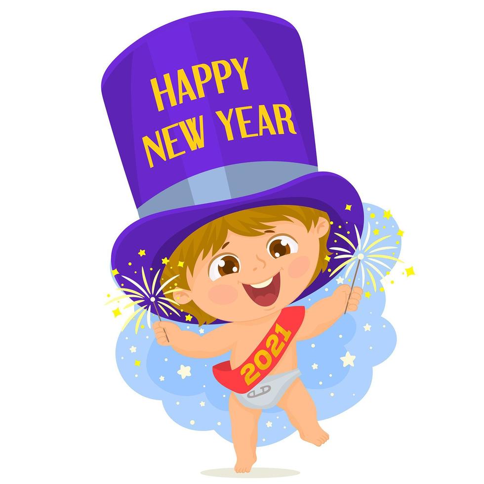 Little baby celebrating the new year vector