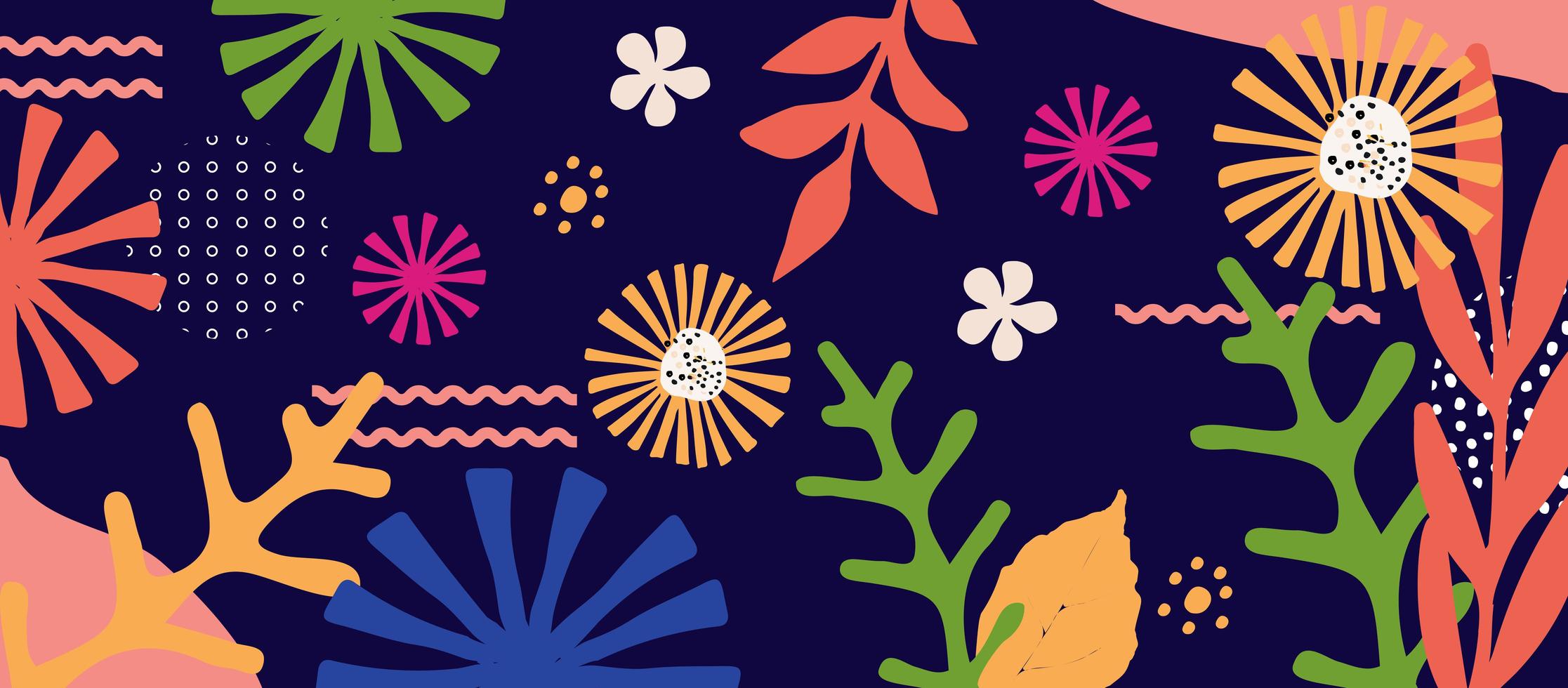 Colorful leaves and flowers poster background vector