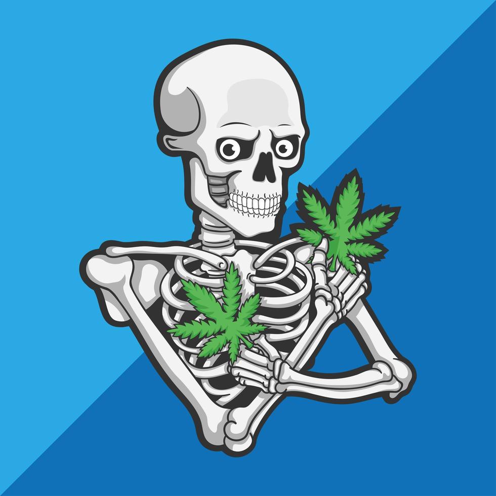 Skull with marijuana cannabis vector