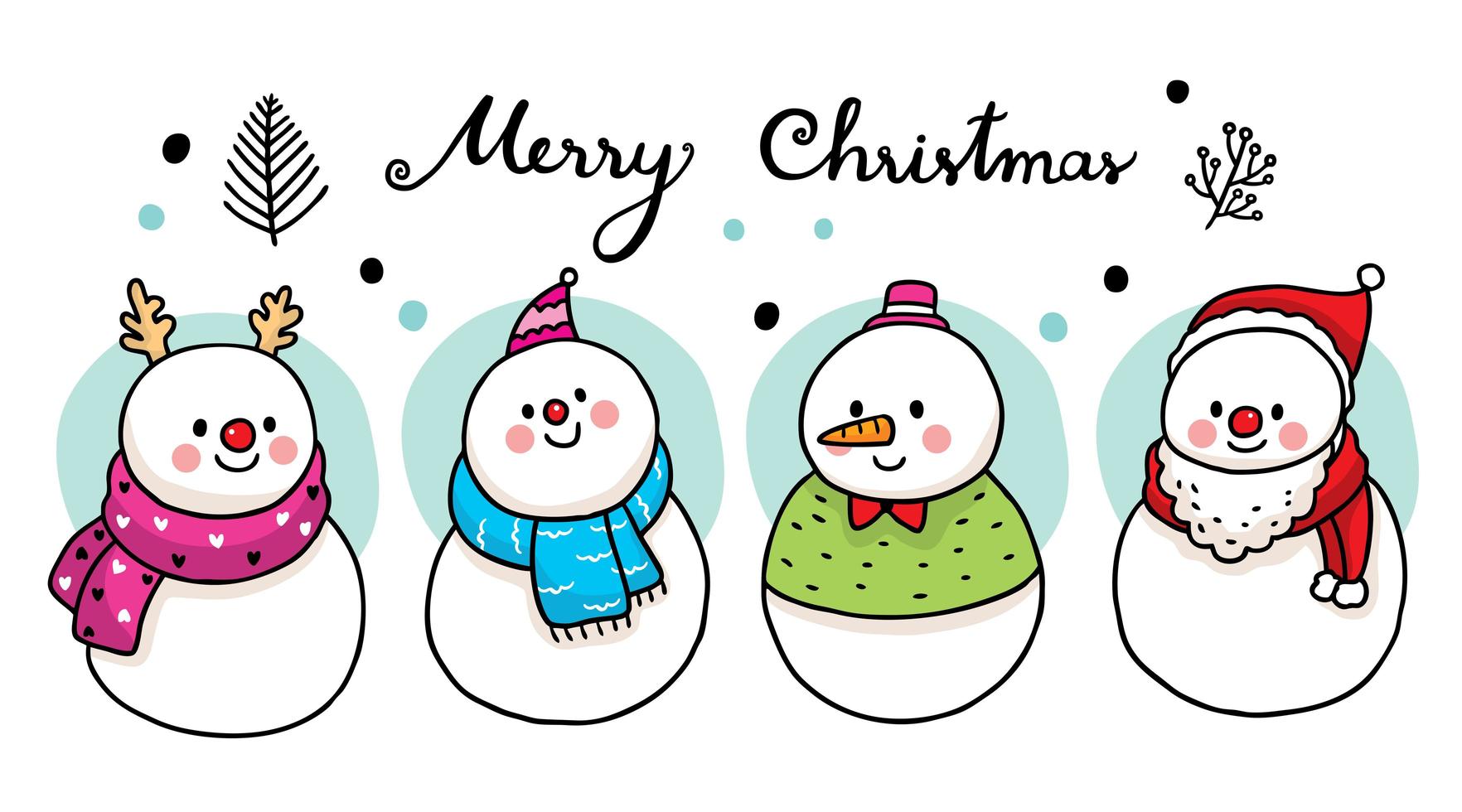 Cute snowmen wearing scarf vector