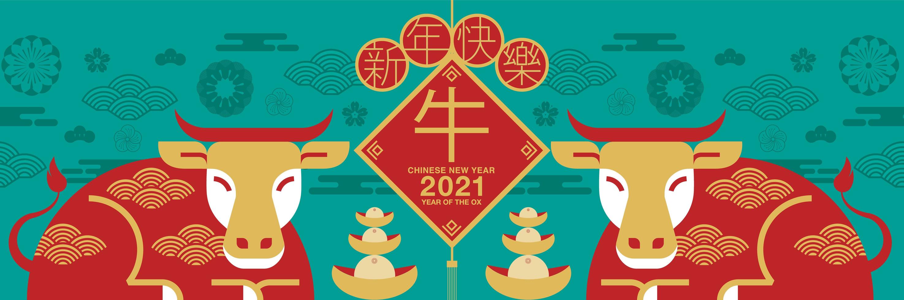 banner de buey año nuevo chino 2021 vector