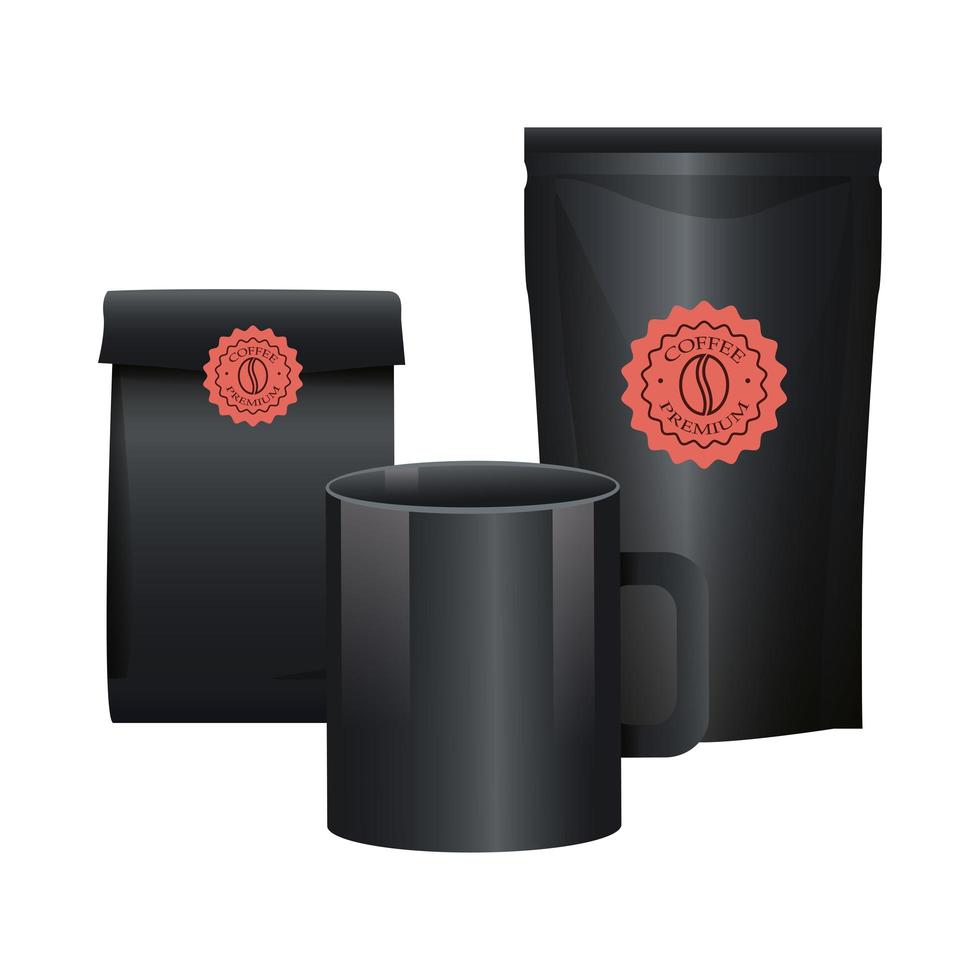 elegantes productos de envasado de café negro vector