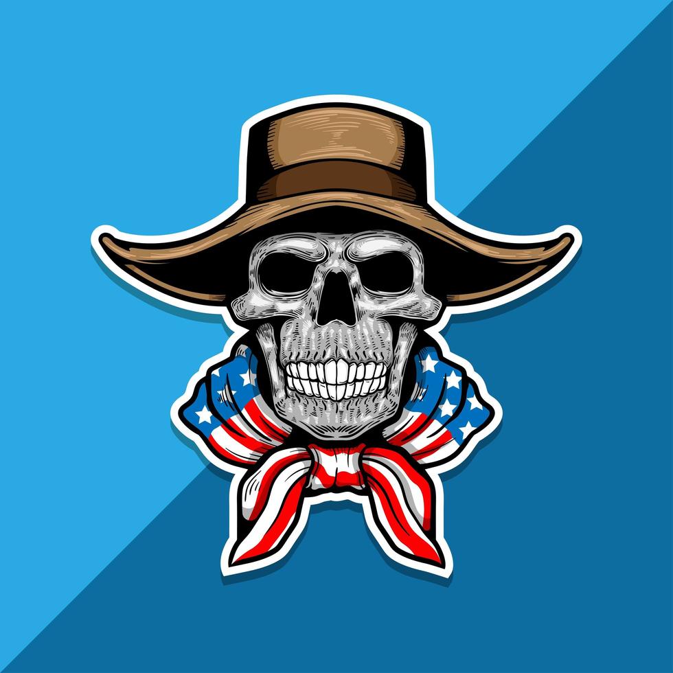 American skeleton with cowboy hat vector