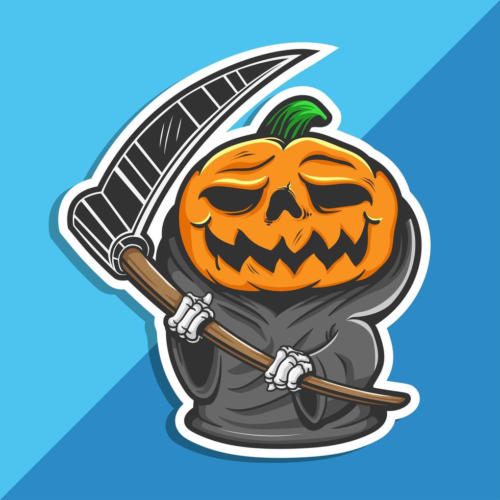 Grim reaper fofo jogo com ilustração dos desenhos animados de foice.  conceito de ícone para jogos de halloween