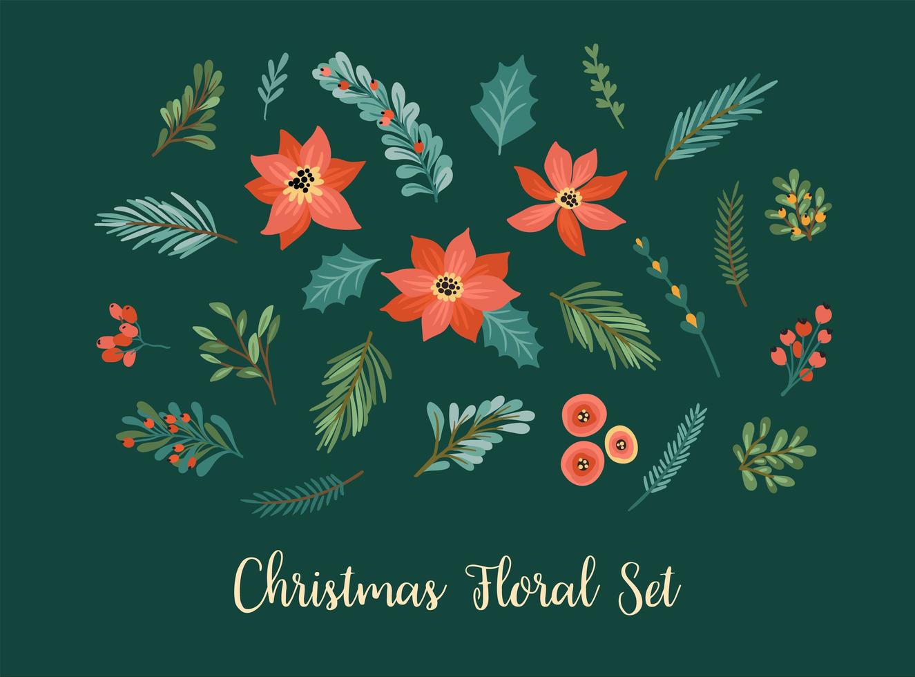 Christmas floral elements vector